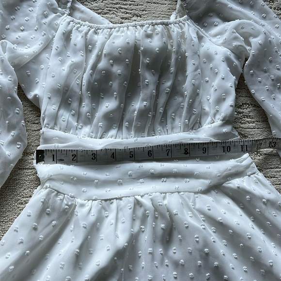 EXLURA Women‘s Tie Back Swiss Dot Square Neck Ruched Long Sleeve Ruffle Dress - Picture 5 of 11